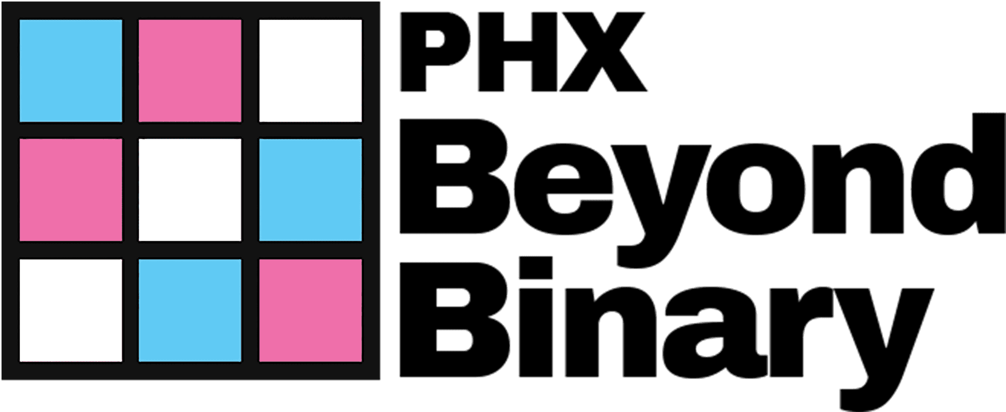 PHX Beyond Binary logo in black for light backgrounds